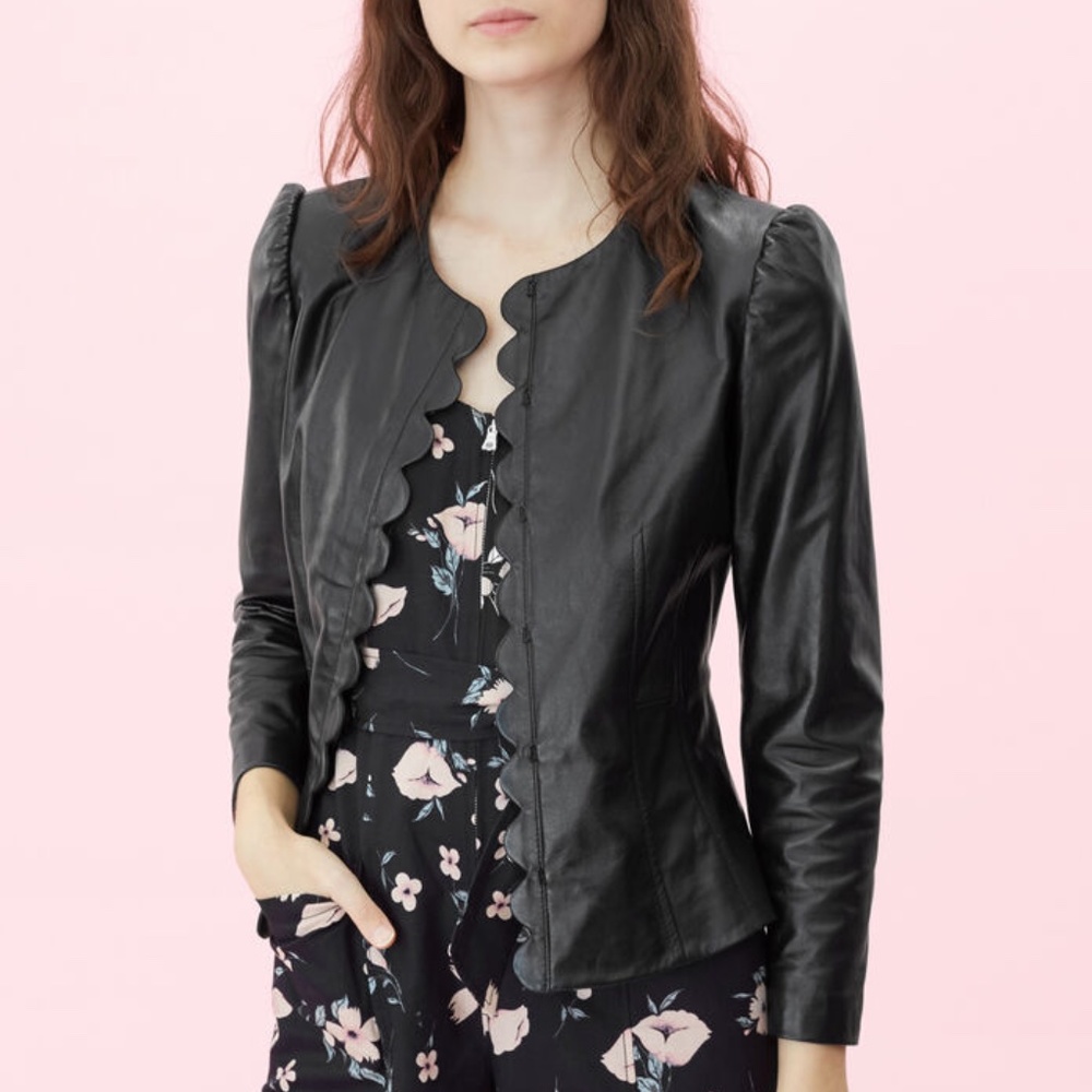 NWT Rebecca Taylor Scalloped Leather Jacket